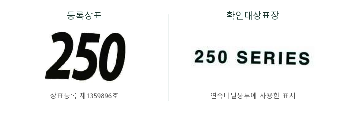 등록상표 250과 확인대상표장 250 SERIES