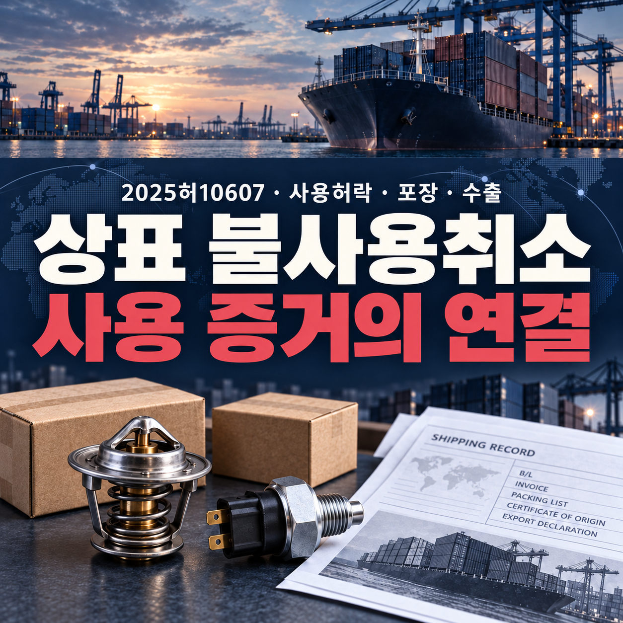 SNC 상표 사용 증거와 수출 자료를 설명하는 대표 이미지